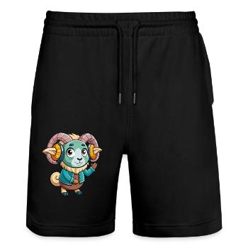 Ram Funny Cartoon Character Headphone Music - Stanley/Stella Trainer Unisex Organic Jogging Shorts - black - Front - Nik (191cm) & Marisol (170cm)