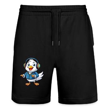 Seagull Funny Cartoon Character Headphone Music - Stanley/Stella Trainer Unisex Organic Jogging Shorts - black - Front - Nik (191cm) & Marisol (170cm)