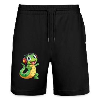 Serpent Drôle Dessin Animé Personnage Casque Musique - Short de jogging bio TRAINER Stanley/Stella unisexe - noir - Devant - Nik (191cm) & Marisol (170cm)