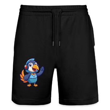 Toucan Funny Cartoon Character Headphone Music - Stanley/Stella Trainer Unisex Organic Jogging Shorts - black - Front - Nik (191cm) & Marisol (170cm)