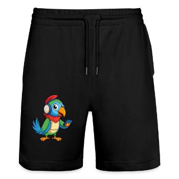 Parrot Funny Cartoon Character Headphone Music - Stanley/Stella Trainer Unisex Organic Jogging Shorts - black - Front - Nik (191cm) & Marisol (170cm)