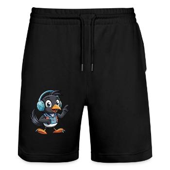 Magpie Funny Cartoon Character Headphone Music - Stanley/Stella Trainer Unisex Organic Jogging Shorts - black - Front - Nik (191cm) & Marisol (170cm)