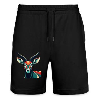 Antilope Zeichentrickfigur Buntes Haustier Tier - Stanley/Stella Unisex Bio Joggingshorts Trainer  - Schwarz - Vorne - Nik (191cm) & Marisol (170cm)