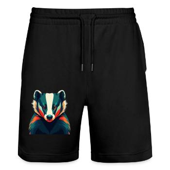 Badger Cartoon Character Colorful Pet Animal - Stanley/Stella Trainer Unisex Organic Jogging Shorts - black - Front - Nik (191cm) & Marisol (170cm)