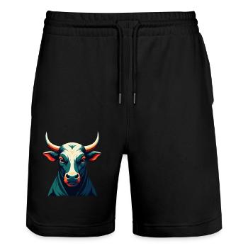 Bull Cartoon Character Colorful Pet Animal - Stanley/Stella Trainer Unisex Organic Jogging Shorts - black - Front - Nik (191cm) & Marisol (170cm)