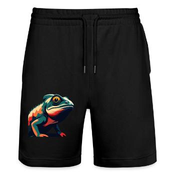 Caméléon dessin animé personnage animal de compagnie coloré - Short de jogging bio TRAINER Stanley/Stella unisexe - noir - Devant - Nik (191cm) & Marisol (170cm)