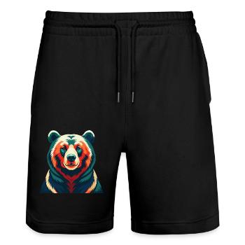Bear Cartoon Character Colorful Pet Animal - Stanley/Stella Trainer Unisex Organic Jogging Shorts - black - Front - Nik (191cm) & Marisol (170cm)