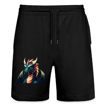 Drache Cartoon Figur Buntes Haustier Tier - Stanley/Stella Unisex Bio Joggingshorts Trainer  - Schwarz - Vorne - Nik (191cm) & Marisol (170cm)