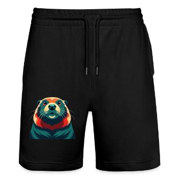 Beaver Cartoon Character Colorful Pet Animal - Stanley/Stella Trainer Unisex Organic Jogging Shorts - black - Front - Nik (191cm) & Marisol (170cm)