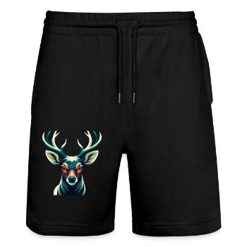 Deer Cartoon Character Colorful Pet Animal - Stanley/Stella Trainer Unisex Organic Jogging Shorts - black - Front - Nik (191cm) & Marisol (170cm)