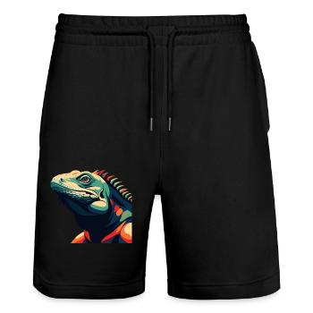 Iguana Cartoon Character Colorful Pet Animal - Stanley/Stella Trainer Unisex Organic Jogging Shorts - black - Front - Nik (191cm) & Marisol (170cm)