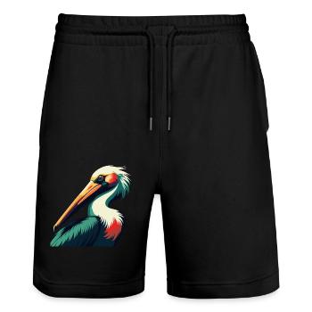 Pélican Dessin animé Personnage Animal de compagnie coloré - Short de jogging bio TRAINER Stanley/Stella unisexe - noir - Devant - Nik (191cm) & Marisol (170cm)