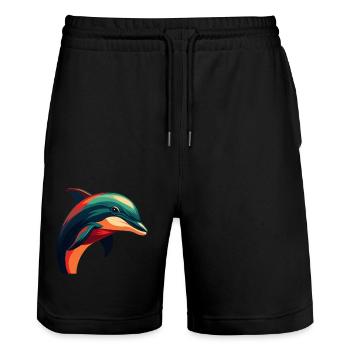 Dolphin Cartoon Character Colorful Pet Animal - Stanley/Stella Trainer Unisex Organic Jogging Shorts - black - Front - Nik (191cm) & Marisol (170cm)