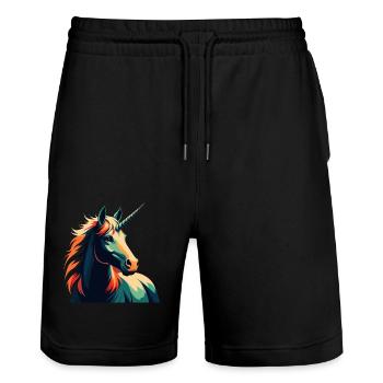 Licorne Dessin animé Personnage Animal de compagnie coloré - Short de jogging bio TRAINER Stanley/Stella unisexe - noir - Devant - Nik (191cm) & Marisol (170cm)