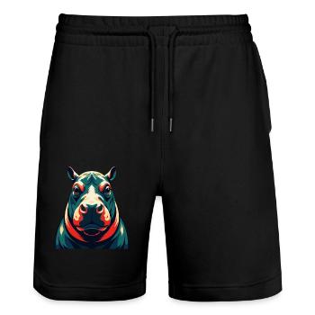 Nilpferd Cartoon Figur Buntes Haustier Tier - Stanley/Stella Unisex Bio Joggingshorts Trainer  - Schwarz - Vorne - Nik (191cm) & Marisol (170cm)