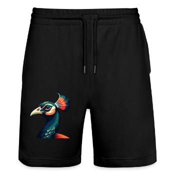 Peacock Cartoon Character Colorful Pet Animal - Stanley/Stella Trainer Unisex Organic Jogging Shorts - black - Front - Nik (191cm) & Marisol (170cm)