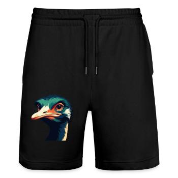 Ostrich Cartoon Character Colorful Pet Animal - Stanley/Stella Trainer Unisex Organic Jogging Shorts - black - Front - Nik (191cm) & Marisol (170cm)