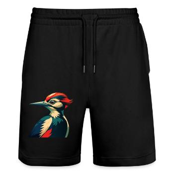 Specht Zeichentrickfigur Buntes Haustier Tier - Stanley/Stella Unisex Bio Joggingshorts Trainer  - Schwarz - Vorne - Nik (191cm) & Marisol (170cm)