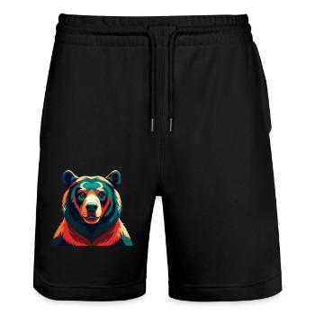 Bär Zeichentrickfigur Buntes Haustier Tier - Stanley/Stella Unisex Bio Joggingshorts Trainer  - Schwarz - Vorne - Nik (191cm) & Marisol (170cm)