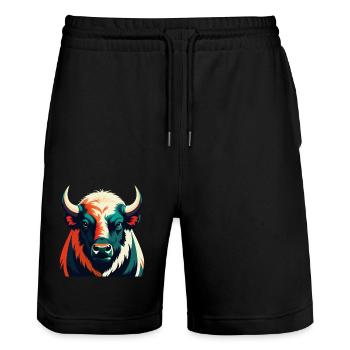 Buffalo Cartoon Character Colorful Pet Animal - Stanley/Stella Trainer Unisex Organic Jogging Shorts - black - Front - Nik (191cm) & Marisol (170cm)