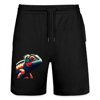 Chamäleon Zeichentrickfigur Buntes Haustier Tier - Stanley/Stella Unisex Bio Joggingshorts Trainer  - Schwarz - Vorne - Nik (191cm) & Marisol (170cm)