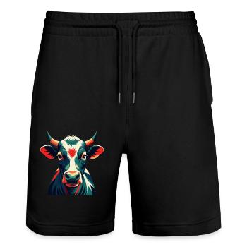 Kuh Cartoon Figur Buntes Haustier Tier - Stanley/Stella Unisex Bio Joggingshorts Trainer  - Schwarz - Vorne - Nik (191cm) & Marisol (170cm)