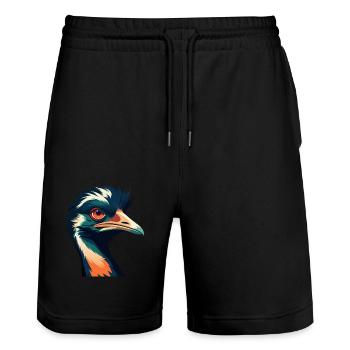 Emu Zeichentrickfigur Buntes Haustier Tier - Stanley/Stella Unisex Bio Joggingshorts Trainer  - Schwarz - Vorne - Nik (191cm) & Marisol (170cm)