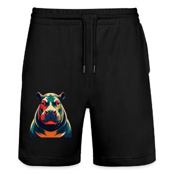Nilpferd Cartoon Figur Buntes Haustier Tier - Stanley/Stella Unisex Bio Joggingshorts Trainer  - Schwarz - Vorne - Nik (191cm) & Marisol (170cm)