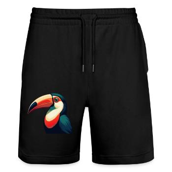 Tukan Zeichentrickfigur Buntes Haustier Tier - Stanley/Stella Unisex Bio Joggingshorts Trainer  - Schwarz - Vorne - Nik (191cm) & Marisol (170cm)