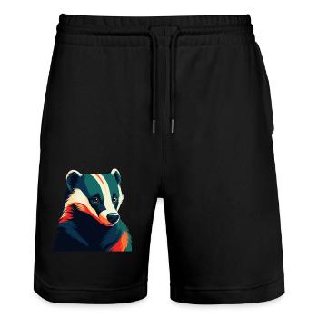 Badger Cartoon Character Colorful Pet Animal - Stanley/Stella Trainer Unisex Organic Jogging Shorts - black - Front - Nik (191cm) & Marisol (170cm)