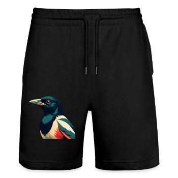 Elster Cartoon Figur Buntes Haustier Tier - Stanley/Stella Unisex Bio Joggingshorts Trainer  - Schwarz - Vorne - Nik (191cm) & Marisol (170cm)