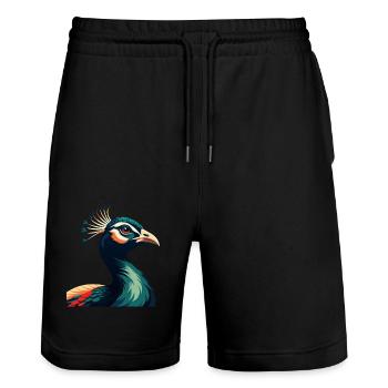 Pfau Cartoon Figur Buntes Haustier Tier - Stanley/Stella Unisex Bio Joggingshorts Trainer  - Schwarz - Vorne - Nik (191cm) & Marisol (170cm)