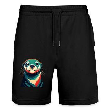 Otter Zeichentrickfigur Buntes Haustier Tier - Stanley/Stella Unisex Bio Joggingshorts Trainer  - Schwarz - Vorne - Nik (191cm) & Marisol (170cm)