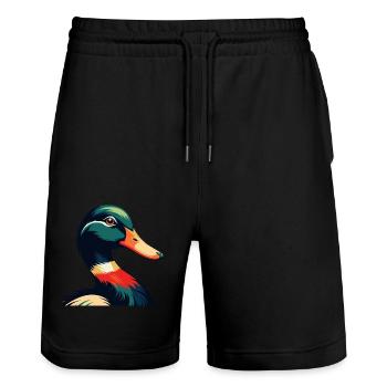 Ente Cartoon Figur Buntes Haustier Tier - Stanley/Stella Unisex Bio Joggingshorts Trainer  - Schwarz - Vorne - Nik (191cm) & Marisol (170cm)
