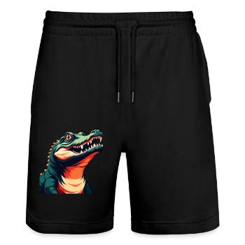Crocodile Dessin Animé Personnage Animal De Compagnie Coloré - Short de jogging bio TRAINER Stanley/Stella unisexe - noir - Devant - Nik (191cm) & Marisol (170cm)