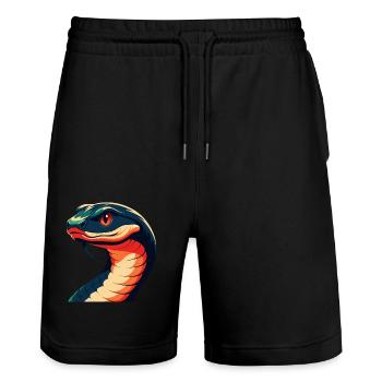 Schlange Cartoon Figur Buntes Haustier Tier - Stanley/Stella Unisex Bio Joggingshorts Trainer  - Schwarz - Vorne - Nik (191cm) & Marisol (170cm)