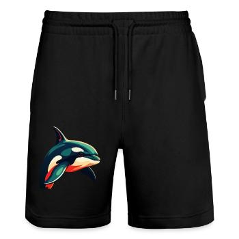 Orque Dessin Animé Personnage Animal De Compagnie Coloré - Short de jogging bio TRAINER Stanley/Stella unisexe - noir - Devant - Nik (191cm) & Marisol (170cm)