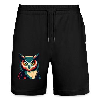 Eule Zeichentrickfigur Buntes Haustier Tier - Stanley/Stella Unisex Bio Joggingshorts Trainer  - Schwarz - Vorne - Nik (191cm) & Marisol (170cm)