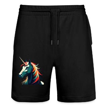 Licorne Dessin animé Personnage Animal de compagnie coloré - Short de jogging bio TRAINER Stanley/Stella unisexe - noir - Devant - Nik (191cm) & Marisol (170cm)