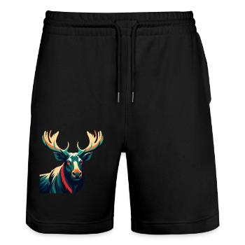 Elch Zeichentrickfigur Buntes Haustier Tier - Stanley/Stella Unisex Bio Joggingshorts Trainer  - Schwarz - Vorne - Nik (191cm) & Marisol (170cm)