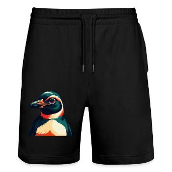 Pinguin Zeichentrickfigur Buntes Haustier Tier - Stanley/Stella Unisex Bio Joggingshorts Trainer  - Schwarz - Vorne - Nik (191cm) & Marisol (170cm)