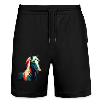 Poney Personnage De Dessin Animé Animal De Compagnie Coloré - Short de jogging bio TRAINER Stanley/Stella unisexe - noir - Devant - Nik (191cm) & Marisol (170cm)