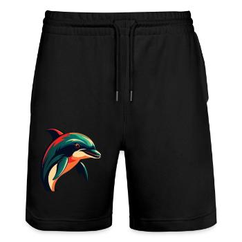 Dolphin Cartoon Character Colorful Pet Animal - Stanley/Stella Trainer Unisex Organic Jogging Shorts - black - Front - Nik (191cm) & Marisol (170cm)