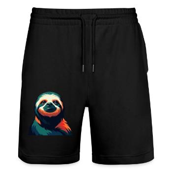 Faultier Zeichentrickfigur Buntes Haustier Tier - Stanley/Stella Unisex Bio Joggingshorts Trainer  - Schwarz - Vorne - Nik (191cm) & Marisol (170cm)