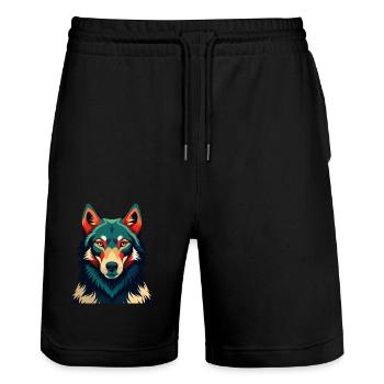 Wolf Cartoon Figur Buntes Haustier Tier - Stanley/Stella Unisex Bio Joggingshorts Trainer  - Schwarz - Vorne - Nik (191cm) & Marisol (170cm)
