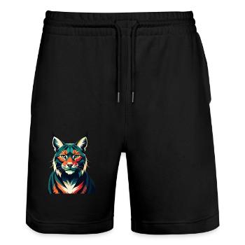 Luchs Zeichentrickfigur Buntes Haustier Tier - Stanley/Stella Unisex Bio Joggingshorts Trainer  - Schwarz - Vorne - Nik (191cm) & Marisol (170cm)