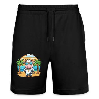 Cow Funny Cartoon Summer Beach Sunglasses - Stanley/Stella Trainer Unisex Organic Jogging Shorts - black - Front - Nik (191cm) & Marisol (170cm)