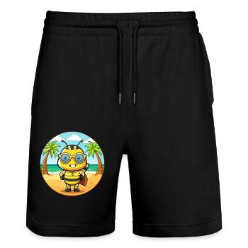 Bee Funny Cartoon Summer Beach Sunglasses - Stanley/Stella Trainer Unisex Organic Jogging Shorts - black - Front - Nik (191cm) & Marisol (170cm)
