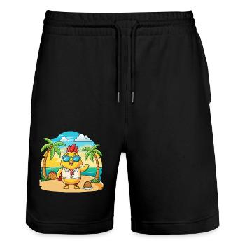 Chicken Funny Cartoon Summer Beach Sunglasses - Stanley/Stella Trainer Unisex Organic Jogging Shorts - black - Front - Nik (191cm) & Marisol (170cm)