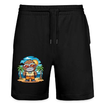 Gorilla Funny Cartoon Summer Beach Sunglasses - Stanley/Stella Trainer Unisex Organic Jogging Shorts - black - Front - Nik (191cm) & Marisol (170cm)